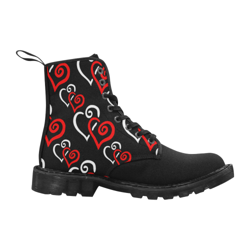 Red Hearts Entwined Cheeky Witch Martin Boots for Women (Black) (Model 1203H)