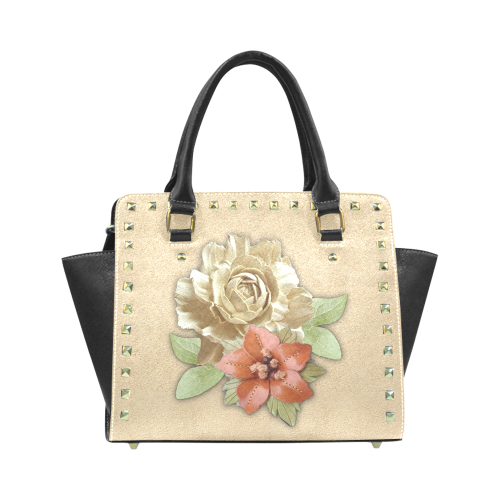 leather flower art Rivet Shoulder Handbag (Model 1645)