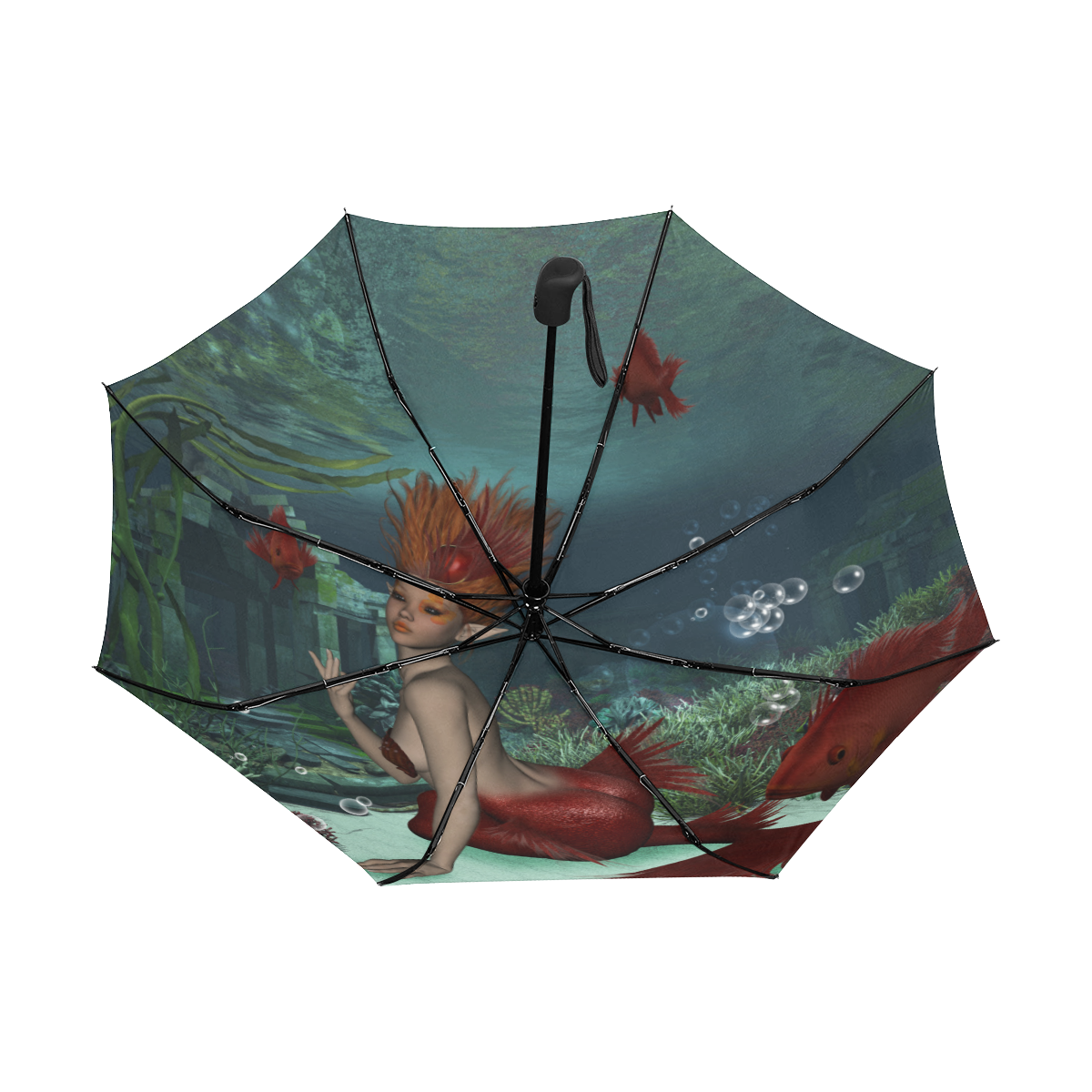 Beautiful mermaid and fantasy fish Anti-UV Auto-Foldable Umbrella (Underside Printing) (U06)