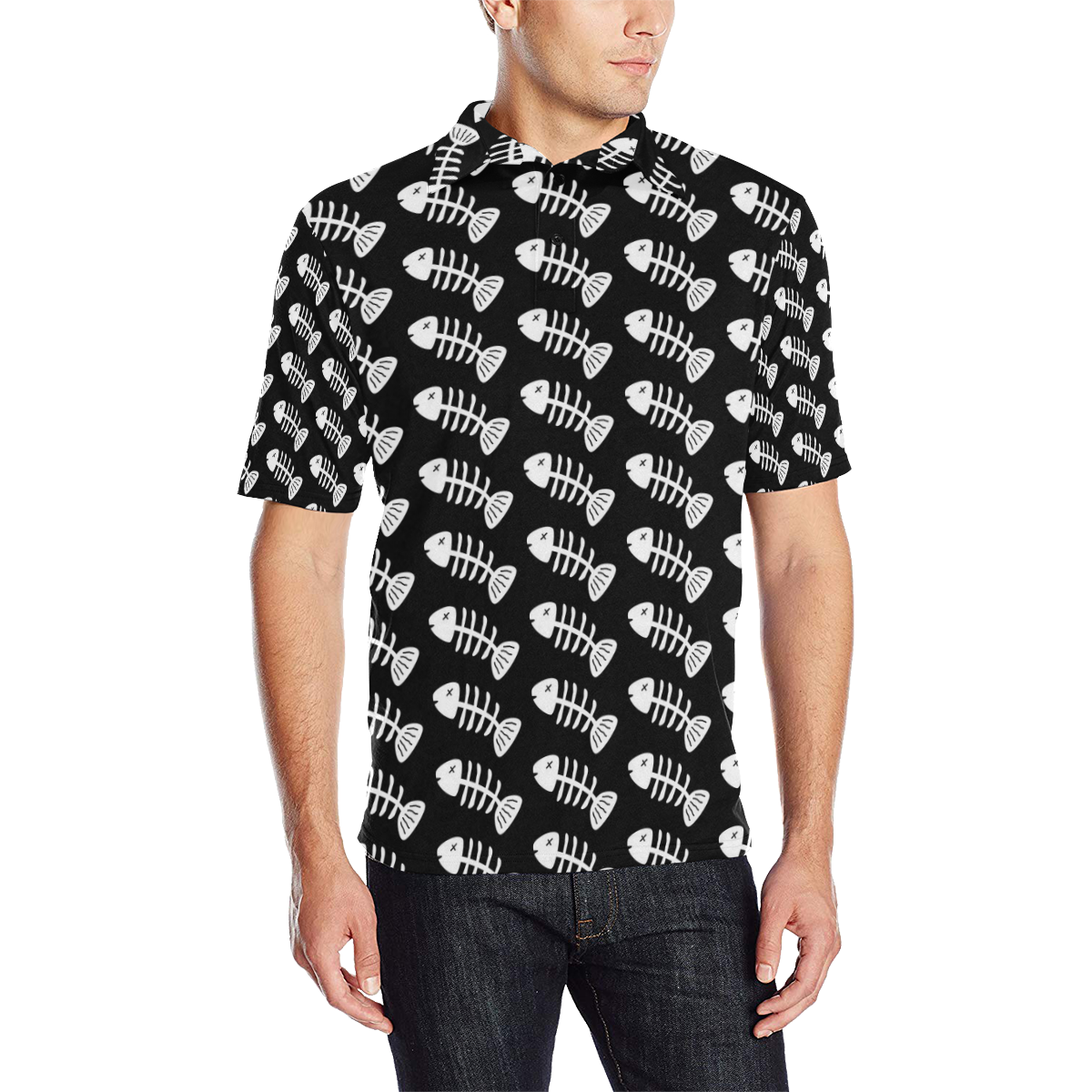 Fish Bones Pattern Men's All Over Print Polo Shirt (Model T55)