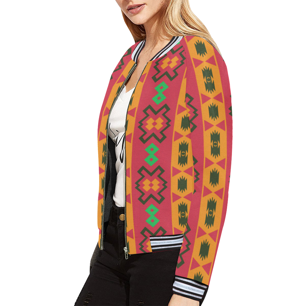 Tribal shapes in retro colors (2) All Over Print Bomber Jacket for Women (Model H21)
