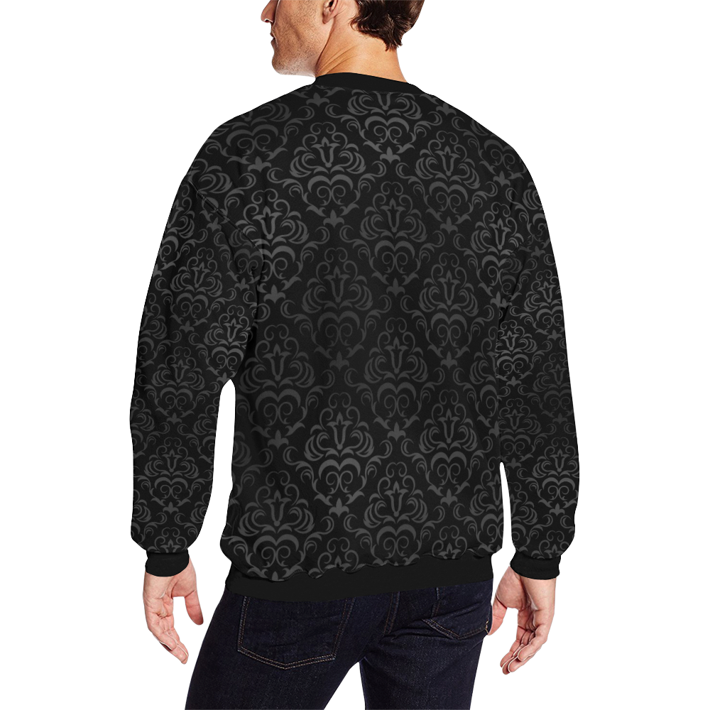 Elegant vintage floral damasks in  gray and black All Over Print Crewneck Sweatshirt for Men (Model H18)