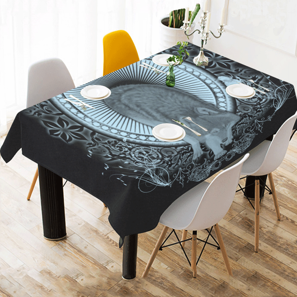Wolf in black and blue Cotton Linen Tablecloth 60"x 84"