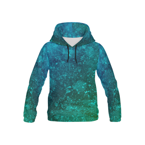 Blue and Green Abstract All Over Print Hoodie for Kid (USA Size) (Model H13)