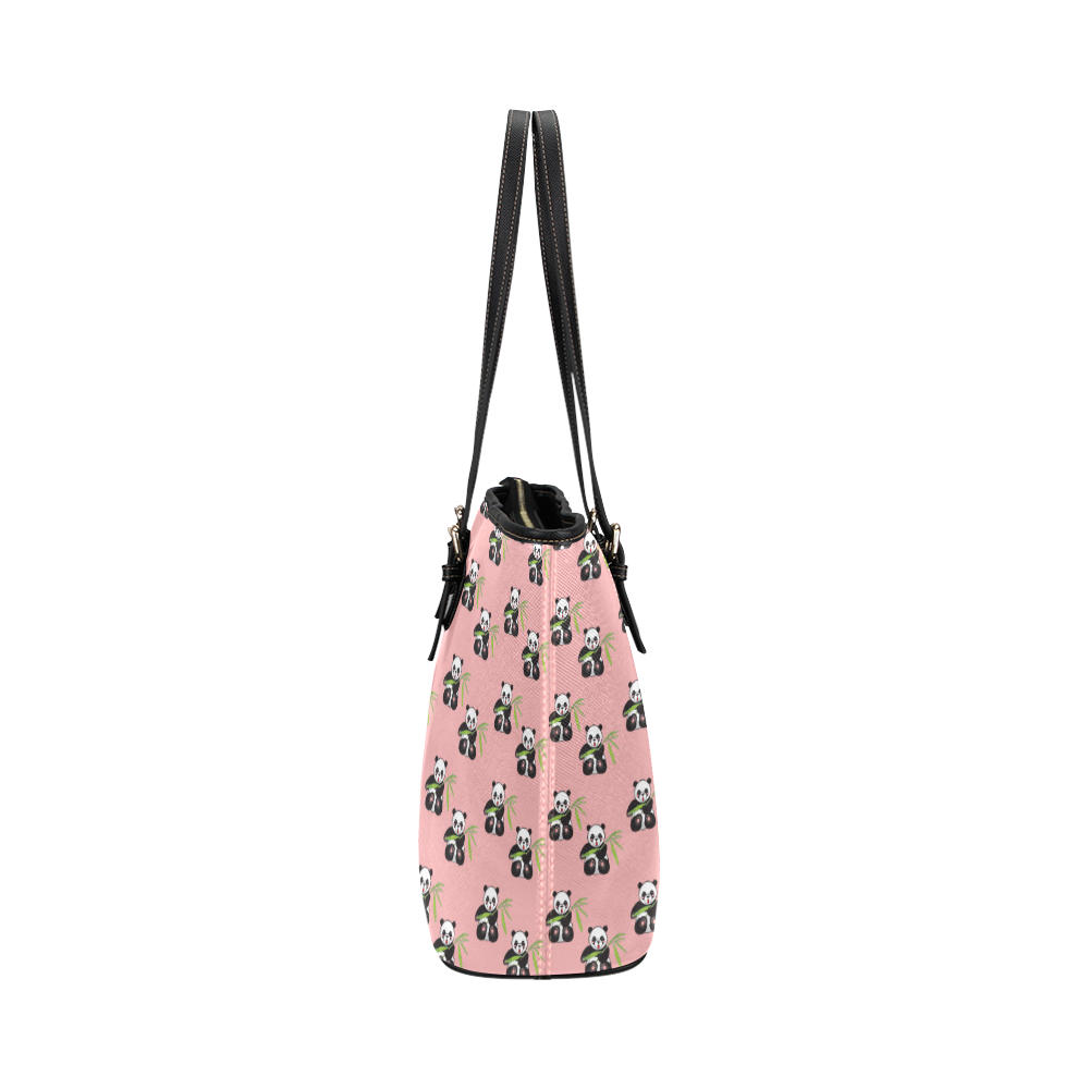 panda with bamboo pink Leather Tote Bag/Large (Model 1651)