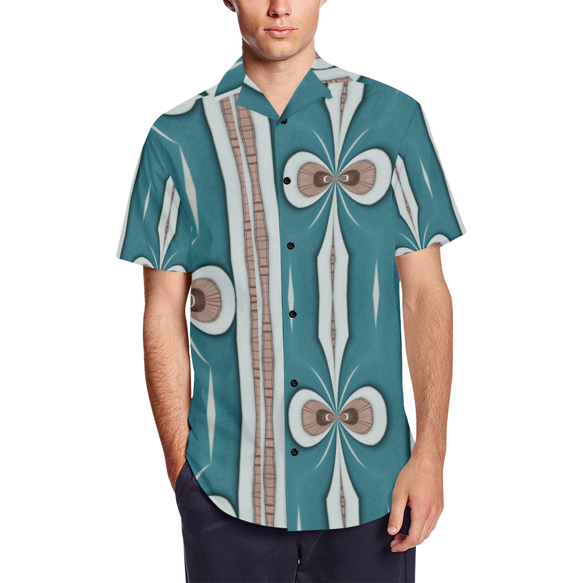 Destiny at the Beach Men's Short Sleeve Shirt with Lapel Collar (Model T54)