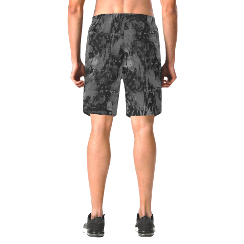 Grey and Black Graffiti Men's All Over Print Elastic Beach Shorts (Model L20)