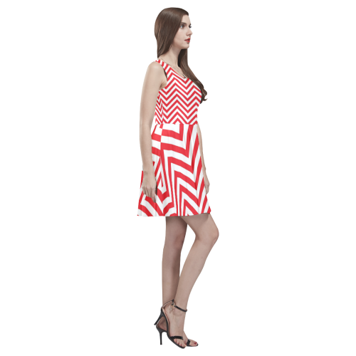 Red lines Thea Sleeveless Skater Dress(Model D19)