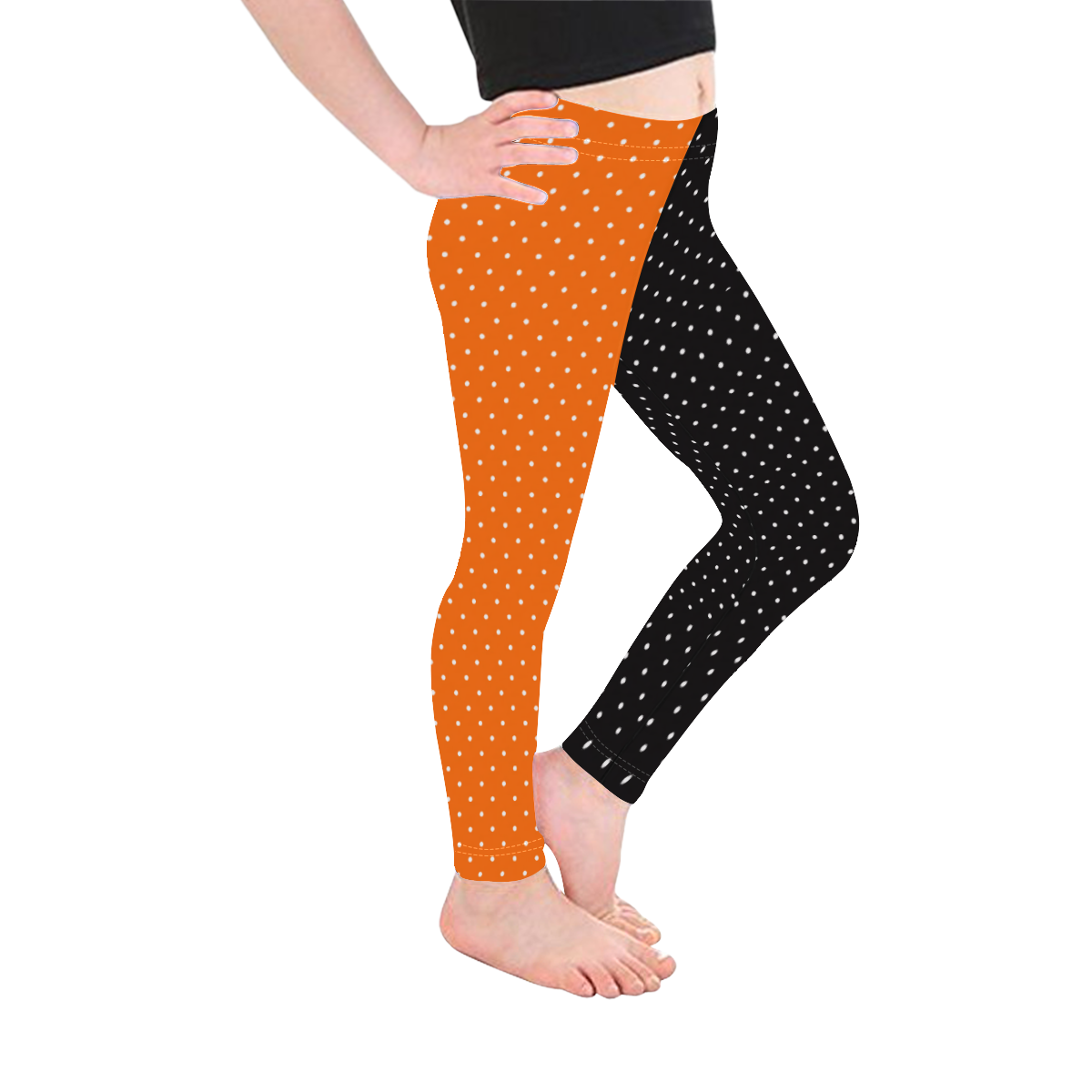 Halloween Black and Orange Polka Dots Kid's Ankle Length Leggings (Model L06)