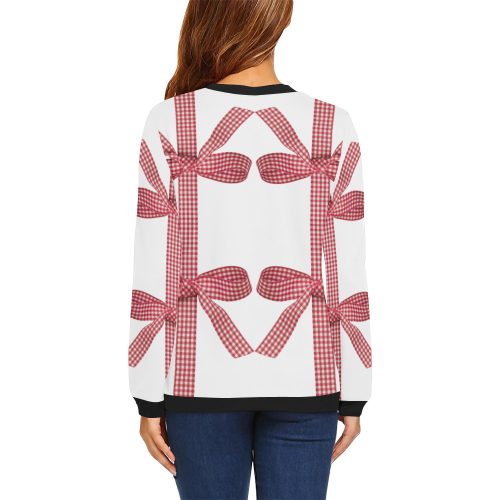 Red Gingham Christmas Bows All Over Print Crewneck Sweatshirt for Women (Model H18)