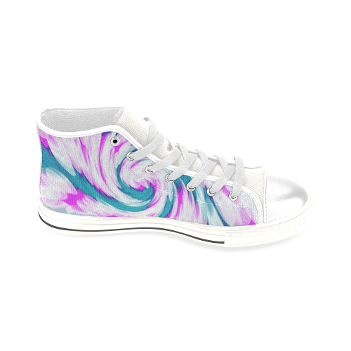 Turquoise Pink Tie Dye Swirl Abstract Men’s Classic High Top Canvas Shoes (Model 017)