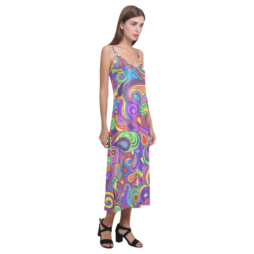 Psychedelic Hippy Doodle by ArtformDesigns V-Neck Open Fork Long Dress(Model D18)