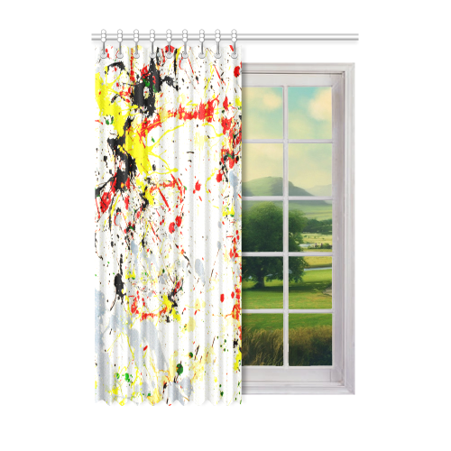 Black, Red, Yellow Paint Splatter Window Curtain 52" x 72"(One Piece)