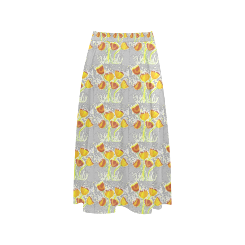 Stone Crepe Skirt With Yellow Poppies Aoede Crepe Skirt (Model D16)