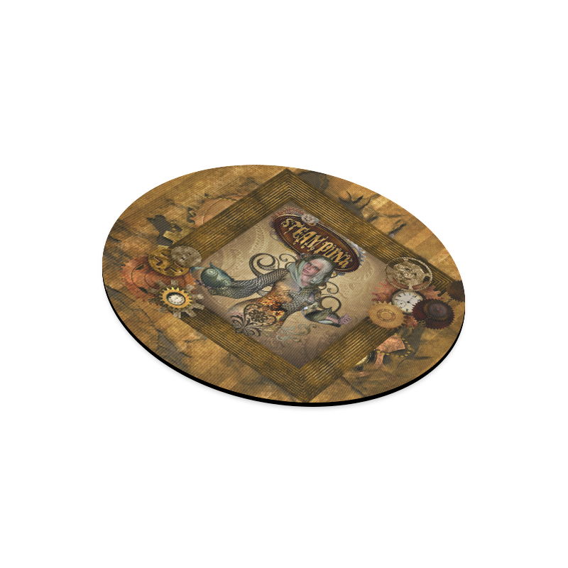 Steampunk lady with owl Round Mousepad