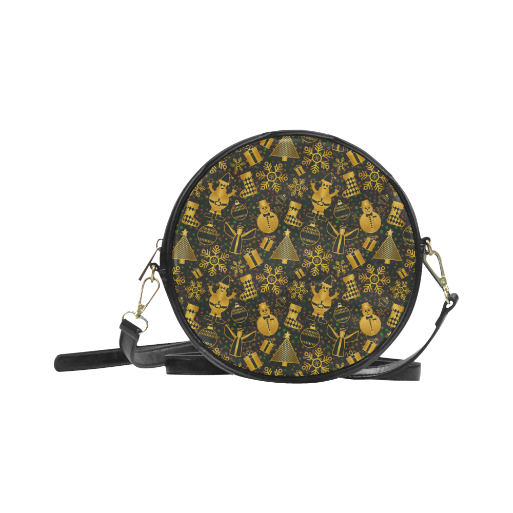 Golden Christmas Icons Round Sling Bag (Model 1647)