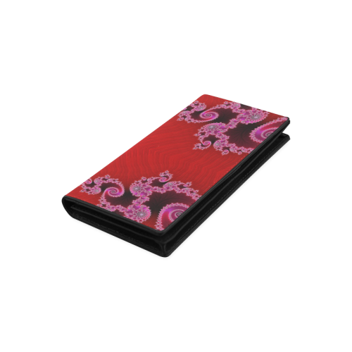 Red Pink Mauve Hearts and Lace Fractal Abstract 2 Women's Leather Wallet (Model 1611)