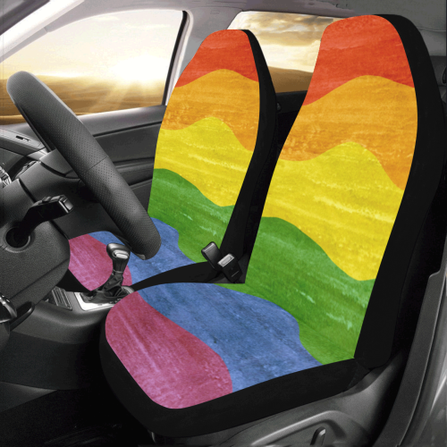 Gay Pride - Rainbow Flag Waves Stripes 3 Car Seat Covers (Set of 2)