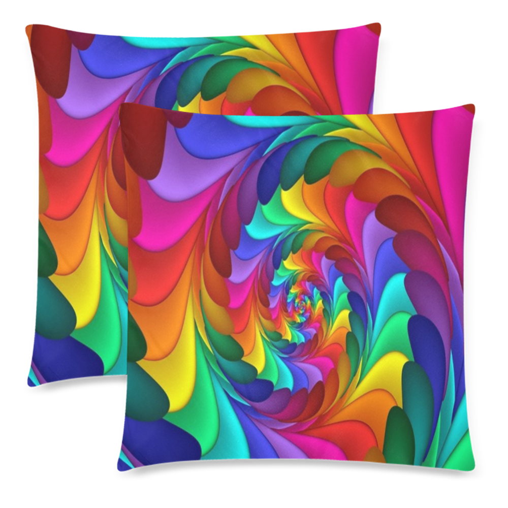 RAINBOW CANDY SWIRL Custom Zippered Pillow Cases 18"x 18" (Twin Sides) (Set of 2)