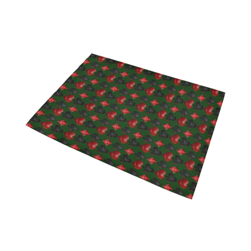 Las Vegas Black and Red Casino Poker Card Shapes on Green Area Rug7'x5'