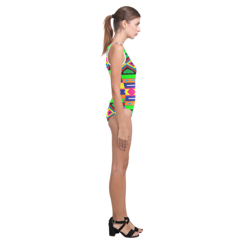 Distorted colorful shapes and stripes Vest One Piece Swimsuit (Model S04)