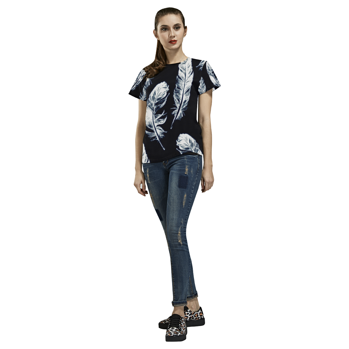 Feathers All Over Print T-Shirt for Women (USA Size) (Model T40)