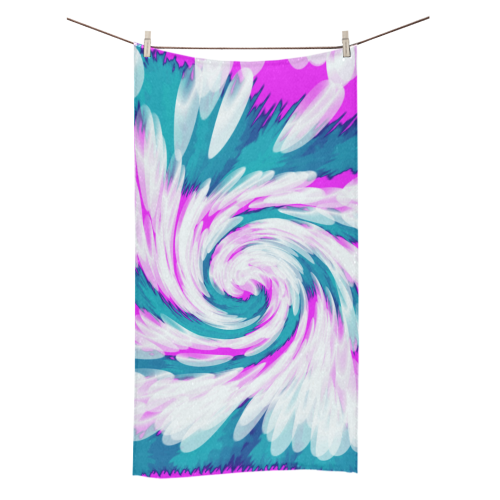 Turquoise Pink Tie Dye Swirl Abstract Bath Towel 30"x56"