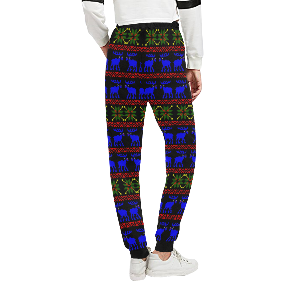 Christmas Ugly Sweater 'Deal With It' Reindeer Black Unisex All Over Print Sweatpants (Model L11)