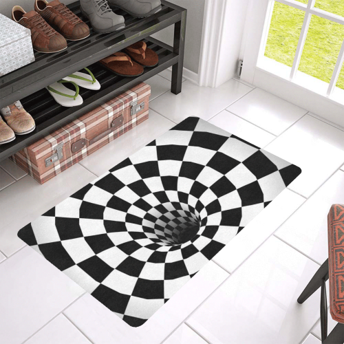Optical Illusion Black Hole Checkerboard (Black/White) Doormat 30"x18" (Black Base)