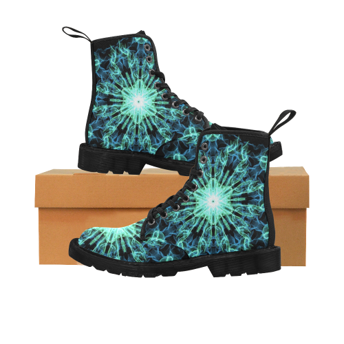 Blue Snowflake Martin Boots for Women (Black) (Model 1203H)