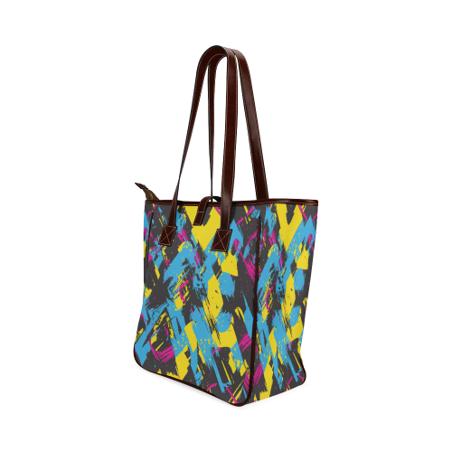 Colorful paint stokes on a black background Classic Tote Bag (Model 1644)