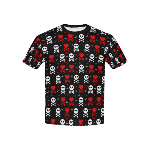 Skull and Crossbones Kids' All Over Print T-Shirt with Solid Color Neck (Model T40)