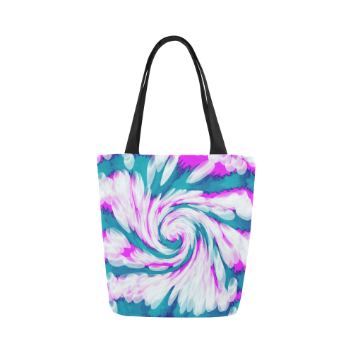 Turquoise Pink Tie Dye Swirl Abstract Canvas Tote Bag (Model 1657)