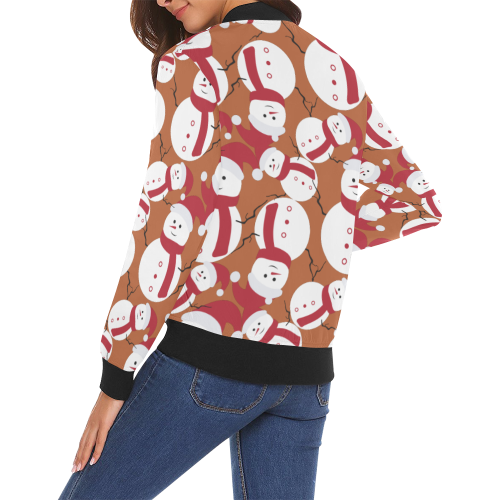 Snowman CHRISTMAS Pattern BROWN All Over Print Bomber Jacket for Women (Model H19)