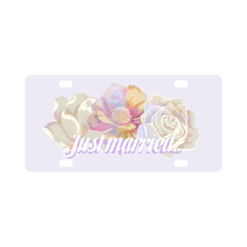 Just married... Beautiful delicate iridescent floral arrangement Classic License Plate