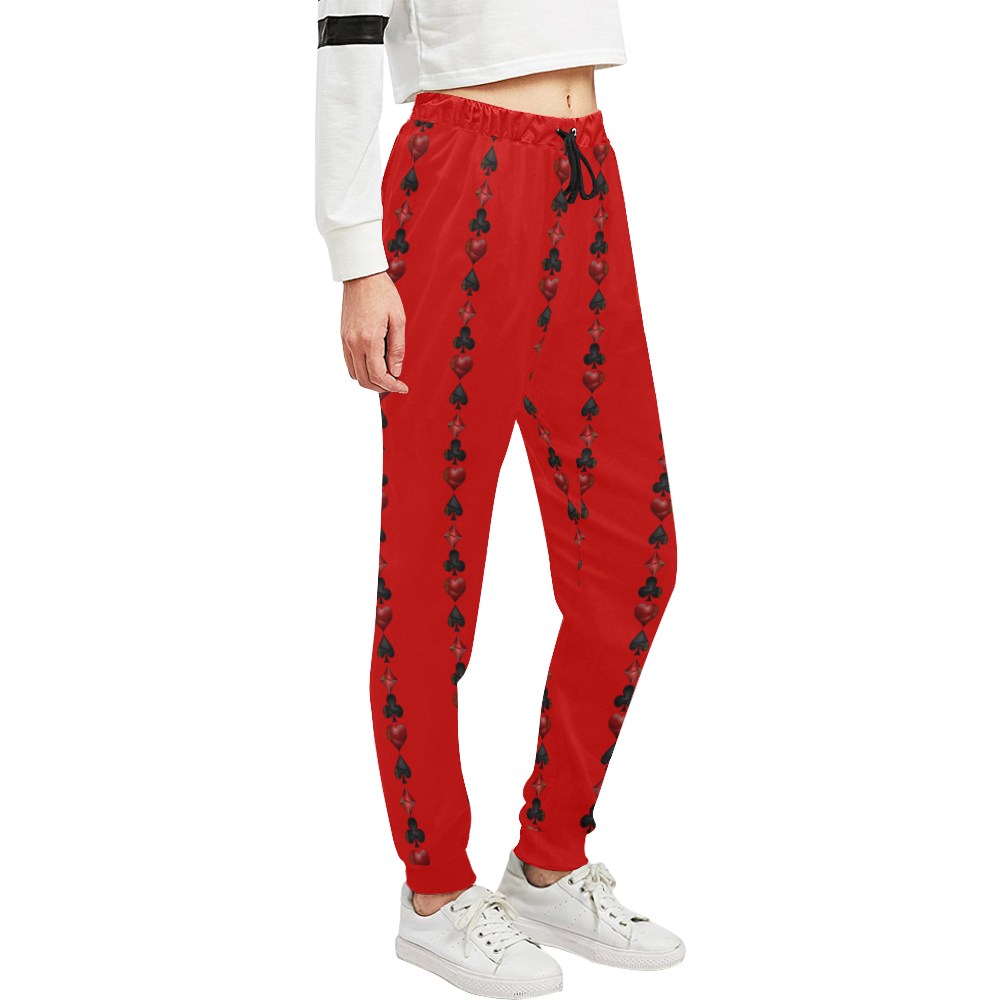 Las Vegas Black and Red Casino Poker Card Shapes on Red Unisex All Over Print Sweatpants (Model L11)