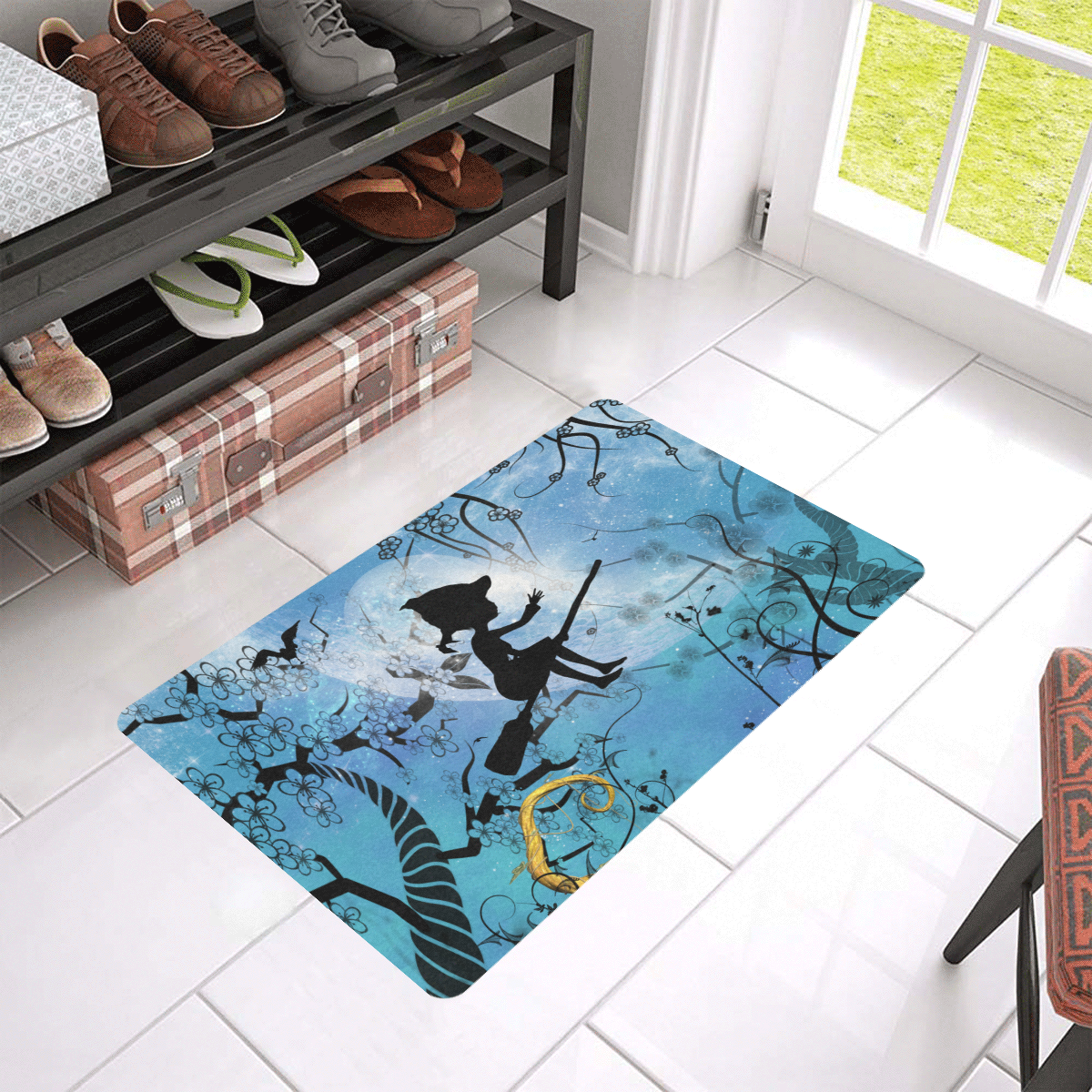 Cute flying witch Doormat 24"x16" (Black Base)