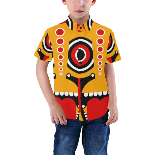 Red Yellow Tiki Tribal Boys' All Over Print Short Sleeve Shirt (Model T59)