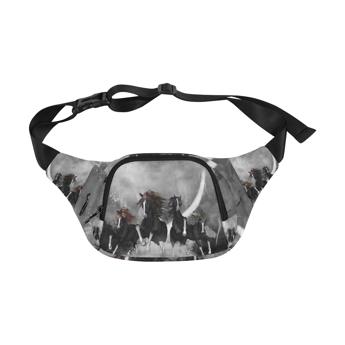 Awesome running black horses Fanny Pack/Small (Model 1677)