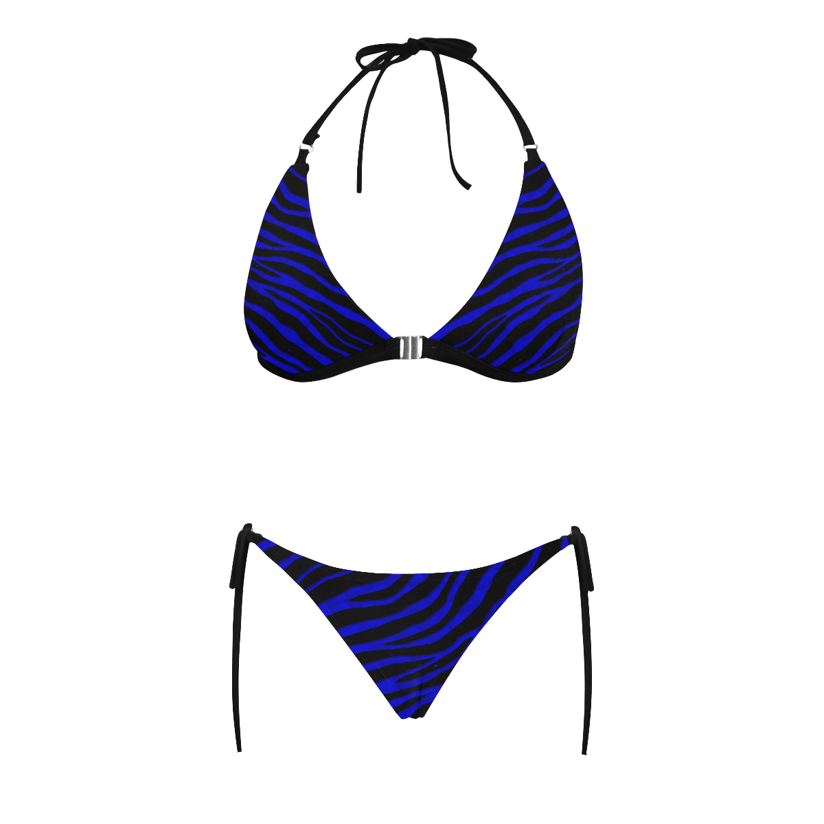 Ripped SpaceTime Stripes - Blue Buckle Front Halter Bikini Swimsuit (Model S08)