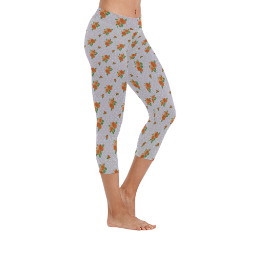 Roses and Pattern 1A by JamColors Women's Low Rise Capri Leggings (Invisible Stitch) (Model L08)