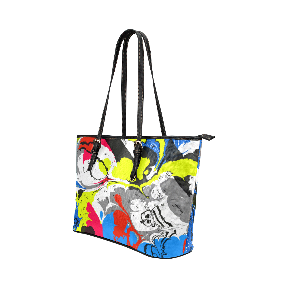 Colorful distorted shapes2 Leather Tote Bag/Large (Model 1651)