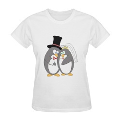 Penguin Wedding White Women's T-Shirt in USA Size (Two Sides Printing)