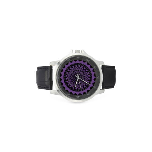 mandala purpura chakra sahasrara:aporta conexión espiritual atrae el amor Unisex Stainless Steel Leather Strap Watch(Model 202)
