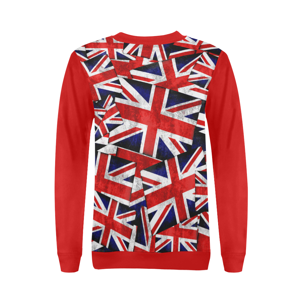 Union Jack British UK Flag - Union Jack British UK Flag (Vest Style) Red All Over Print Crewneck Sweatshirt for Women (Model H18)