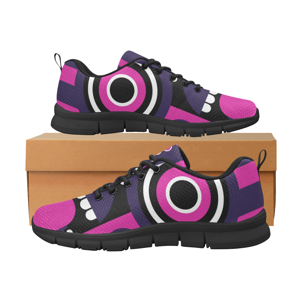 Pink Purple Tiki Tribal Women's Breathable Running Shoes/Large (Model 055)