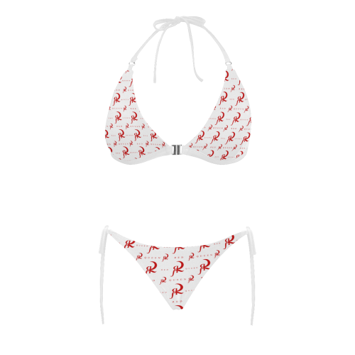RED QUEEN RED & WHITE Buckle Front Halter Bikini Swimsuit (Model S08)
