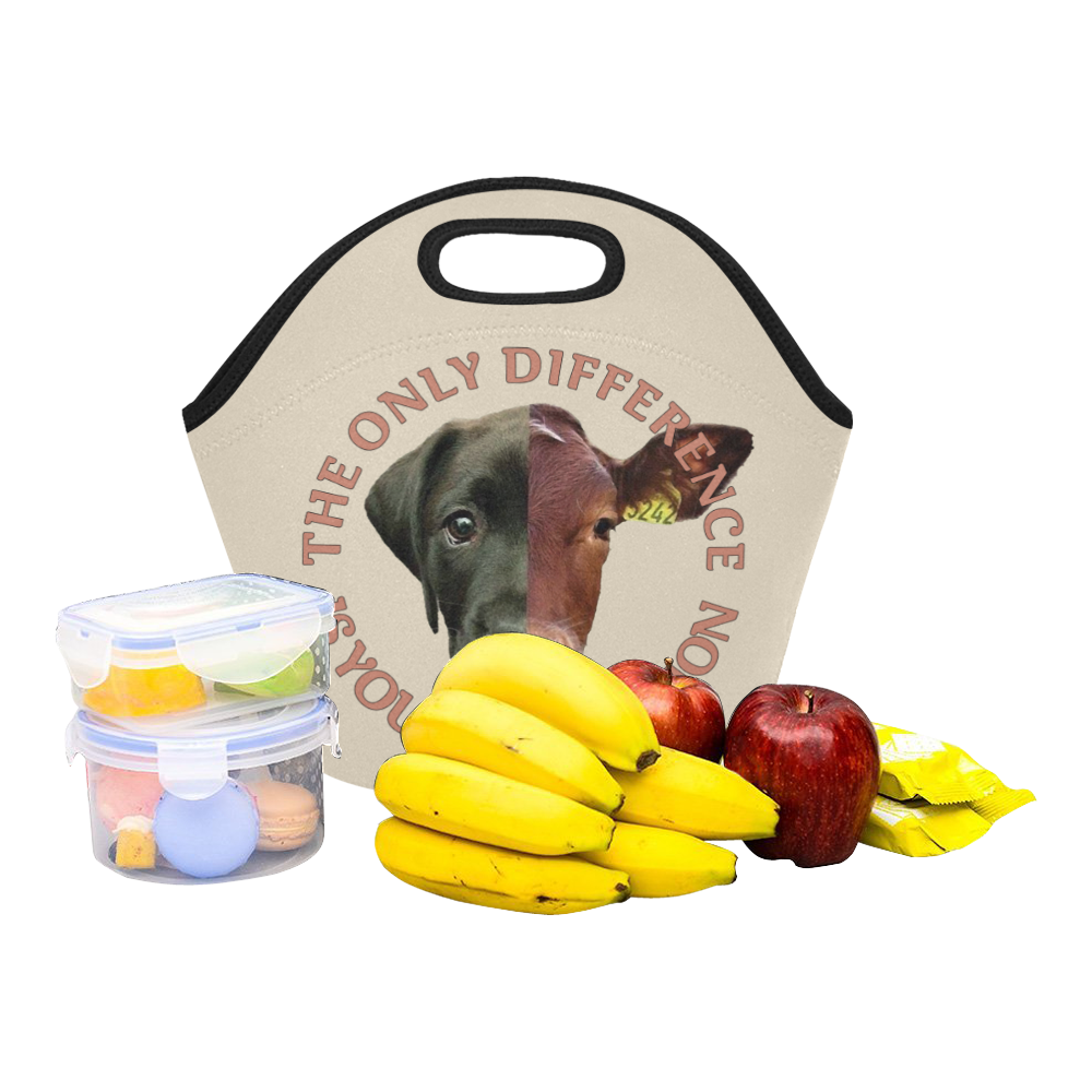 Vegan Cow and Dog Design with Slogan Neoprene Lunch Bag/Small (Model 1669)