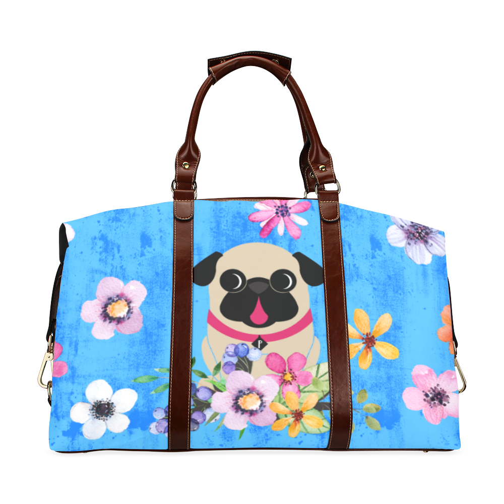 Fawn Pugs In Spring Flowers Classic Travel Bag Classic Travel Bag (Model 1643) Remake