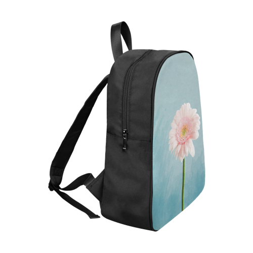 Gerbera Daisy - Pink Flower on Watercolor Blue Fabric School Backpack (Model 1682) (Large)